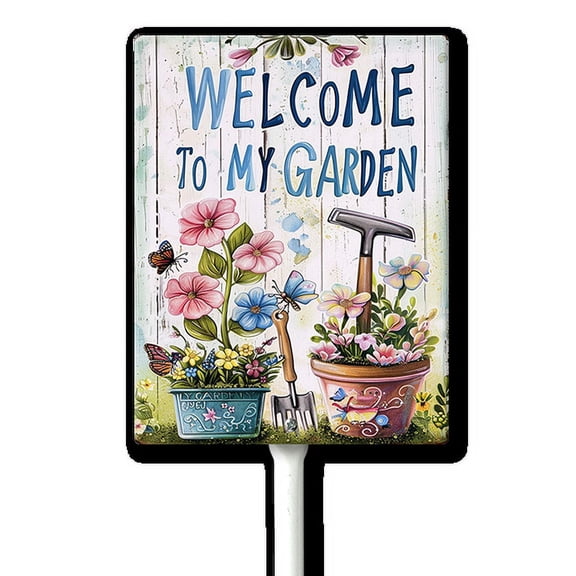 Eveokoki Welcome To My Garden Sign with Stake, Welcome Decoration Yard Art Decor, Indoor Outdoor Decorative Aluminum Lawn Ornament for Yard Pathway Patio Backyard