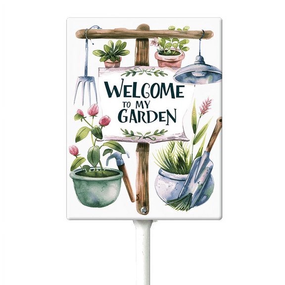 Eveokoki Welcome To My Garden Sign with Stake, Welcome Decoration Yard Art Decor, Indoor Outdoor Decorative Aluminum Lawn Ornament for Yard Pathway Patio Backyard