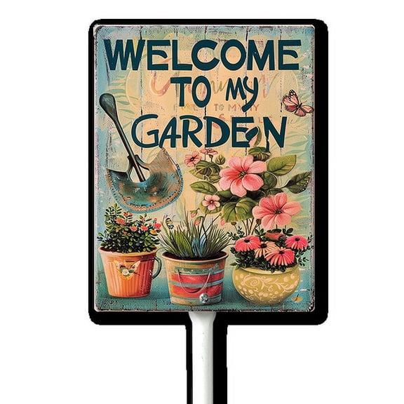 Eveokoki Welcome To My Garden Sign with Stake, Welcome Decoration Yard Art Decor, Indoor Outdoor Decorative Aluminum Lawn Ornament for Yard Pathway Patio Backyard