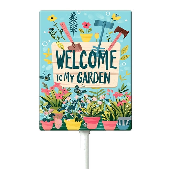 Eveokoki Welcome To My Garden Sign with Stake, Welcome Decoration Yard Art Decor, Indoor Outdoor Decorative Aluminum Lawn Ornament for Yard Pathway Patio Backyard
