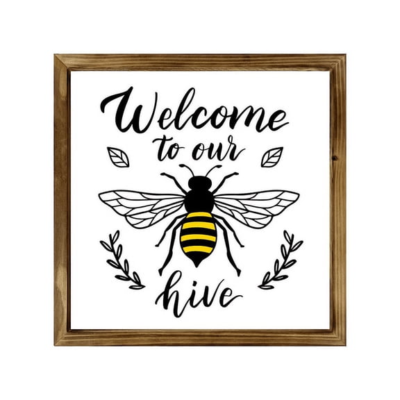 Eveokoki Welcome To Our Hive Sign 8 Inch, Rustic Farmhouse Decor for the Home Sign, Wall Decorations, Modern Farmhouse Wall Decor, Rustic Wall Hanging Sign with Solid Wood Frame