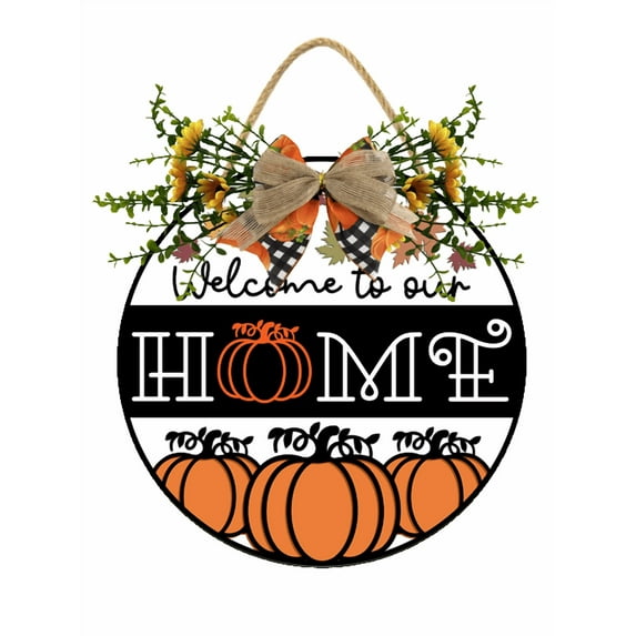 Eveokoki Welcome To Our Home Hanging Sign Front Door Decor Fall Decorative Wooden Signs Rustic Porch Decoration for Home Office Garden Farmhouse 12 Inch