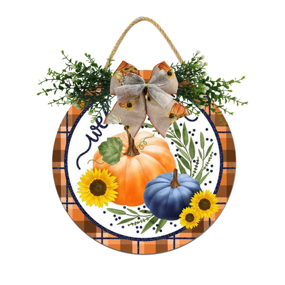 Eveokoki Welcome Pumpkins Hanging Sign Front Door Decor Fall Decorative Wooden Sign Rustic Porch Decoration for Home Office Garden Farmhouse 11 Inch