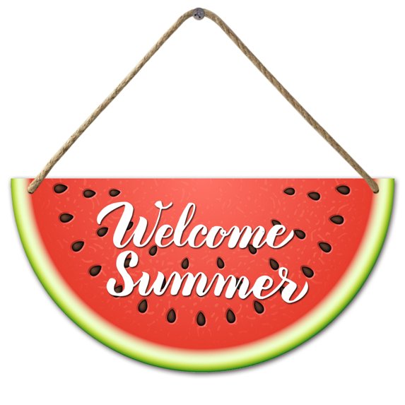 Eveokoki Welcome Summer Door Sign,11x5.6 Inch Farmhouse Watermelon Summer Decor Sign Welcome Summer Hanging Sign for Home Wall Front Door Kitchen Office Decorations