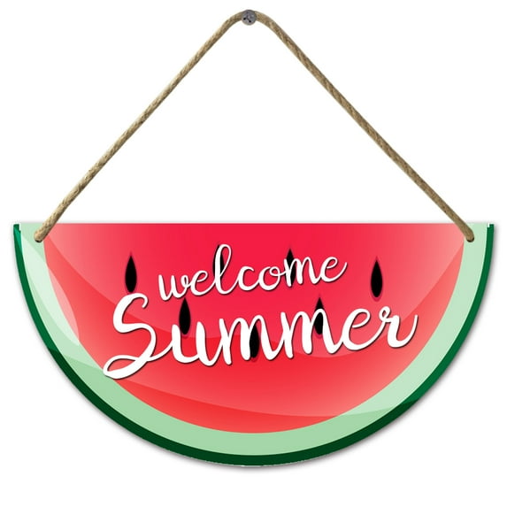 Eveokoki Welcome Summer Door Sign,11x5.6 Inch Farmhouse Watermelon Summer Decor Sign Welcome Summer Hanging Sign for Home Wall Front Door Kitchen Office Decorations