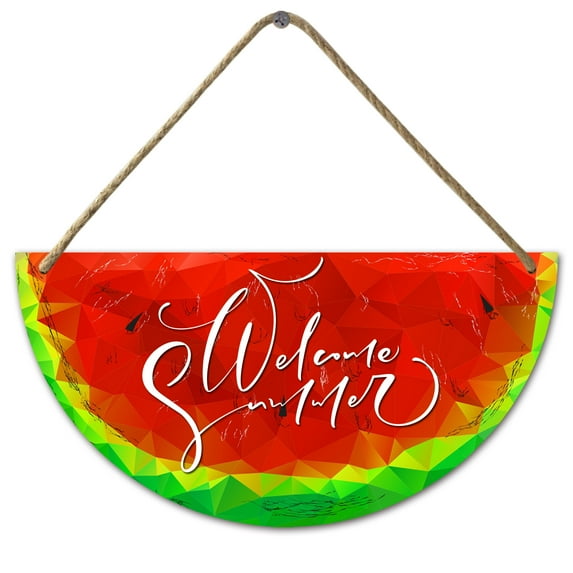 Eveokoki Welcome Summer Door Sign,11x5.6 Inch Farmhouse Watermelon Summer Decor Sign Welcome Summer Hanging Sign for Home Wall Front Door Kitchen Office Decorations