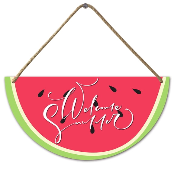 Eveokoki Welcome Summer Door Sign,11x5.6 Inch Farmhouse Watermelon Summer Decor Sign Welcome Summer Hanging Sign for Home Wall Front Door Kitchen Office Decorations