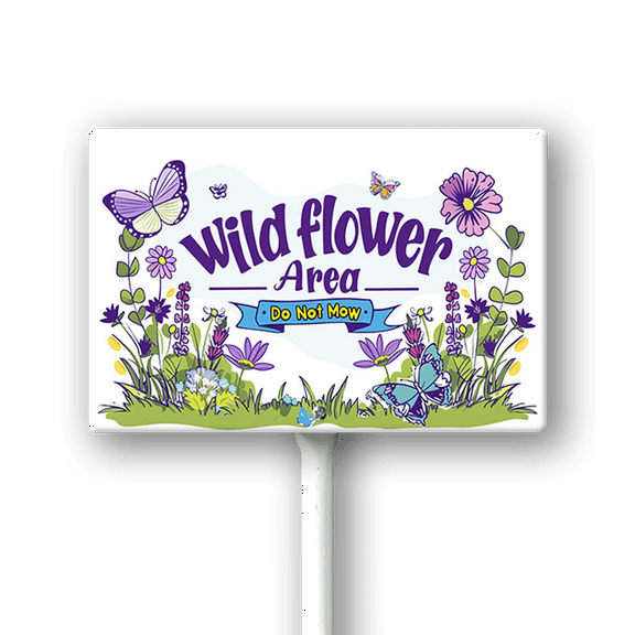 Eveokoki Wildflower Area Do Not Mow Sign with Metal Stake 8 x 12 Inches No Mow May Yard Sign No Mow Signs Aluminum ​Garden Signs Outdoor for Lawn Yard Garden Decor, Easy to Install