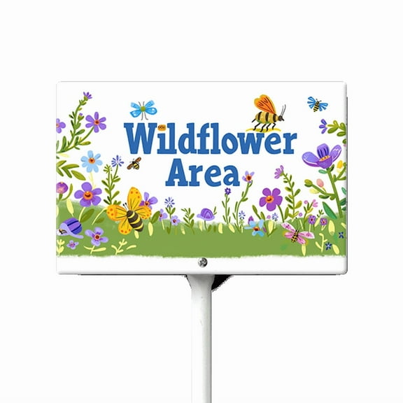 Eveokoki Wildflower Area Sign with Metal Stake 8 x 12 Inches No Mow May Yard Sign No Mow Signs Aluminum ​Garden Signs Outdoor for Lawn Yard Garden Decor, Easy to Install