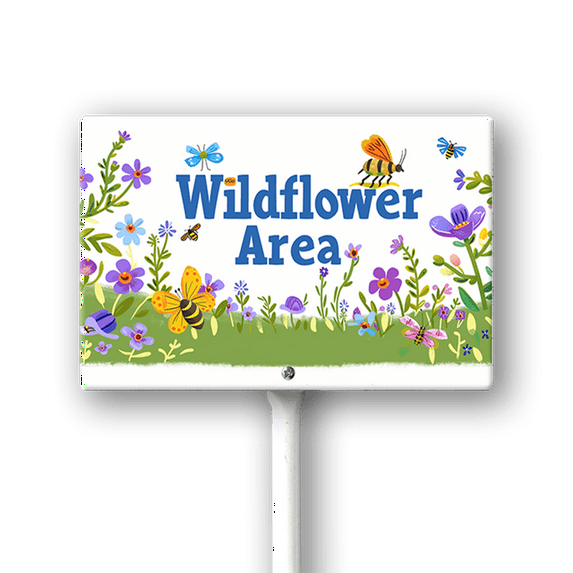 Eveokoki Wildflower Area Sign with Metal Stake 8 x 12 Inches No Mow May Yard Sign No Mow Signs Aluminum Garden Signs Outdoor for Lawn Yard Garden Decor, Easy to Install