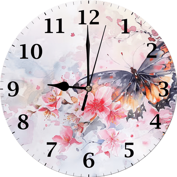 Eveokoki Wildflower Butterfly Wood Wall Clock Silent Non-Ticking Battery Operated Clocks, Spring Floral Round Clock for Home Living Room Office School Kitchen Bedroom Bathroom Wall Decor 10 Inch