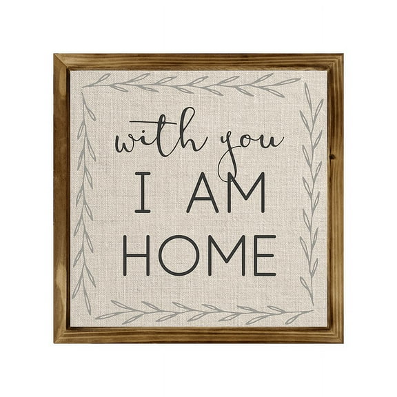 Eveokoki With You I Am Home Square Rustic Wood Signs,Vintage Wooden Farmhouse Plaque, Large Wood Framed Wall Hanging Decor 16"