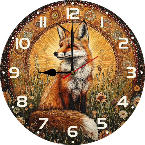 Eveokoki Wooden Clocks for Walls 10 inch - Fox Wall Clock Battery Operated - Rustic Wood Clocks Silent Non Ticking for Kitchen Office Bedroom Living Room Decor