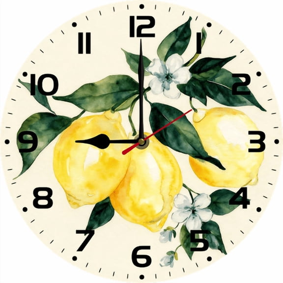Eveokoki Wooden Wall Clock Silent Non-Ticking,Lemon Vintage Round Wall Clocks Decor for Home Kitchen Living Room Office, Battery Operated(10 Inch)