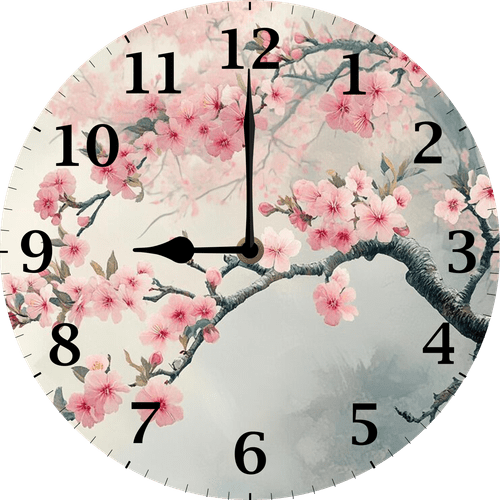 Eveokoki Wooden Wall Clock Silent Non-Ticking, Wood Old Retro Vintage Wooden Cherry Bloom Trees Wall Clocks Decor for Home Kitchen Living Room Office, Battery Operated(10 Inch)