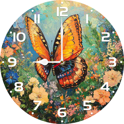 Eveokoki Wooden Wall Clocks Butterfly In A Glade Of Vivid Blossoms Clock Retro Vintage Round Clock Home Decorative Country Non -Ticking Silent Quiet 10 Inch