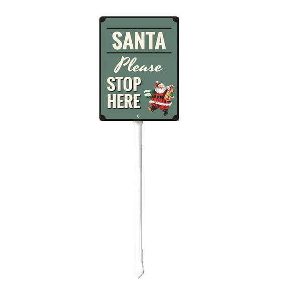 Eveokoki Yard Sign with Stakes Santa Please Stop Here Lawn Sign Colorful Lawn Patio Yard Decorations for Holiday Party Home Lawn Pathway Walkway Decorations Supplies, 21.6"