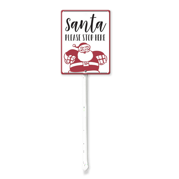 Eveokoki Yard Sign with Stakes Santa Please Stop Here Lawn Sign Colorful Lawn Patio Yard Decorations for Holiday Party Home Lawn Pathway Walkway Decorations Supplies, 21.6"
