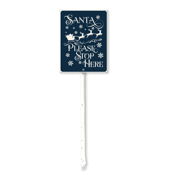Eveokoki Yard Sign with Stakes Santa Please Stop Here Lawn Sign Colorful Lawn Patio Yard Decorations for Holiday Party Home Lawn Pathway Walkway Decorations Supplies, 21.6"