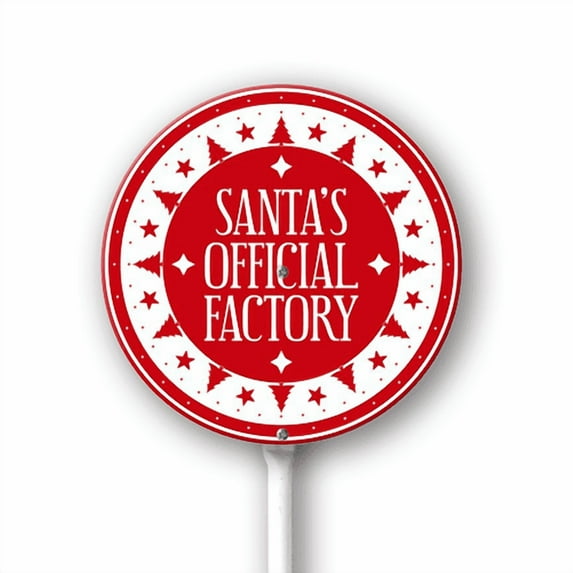 Eveokoki Yard Sign with Stakes Santa's Official Factory Sign Colorful Patio Yard Decorations for Holiday Party Home Lawn Pathway Walkway Decorations Supplies, 9.2x9.2Inch