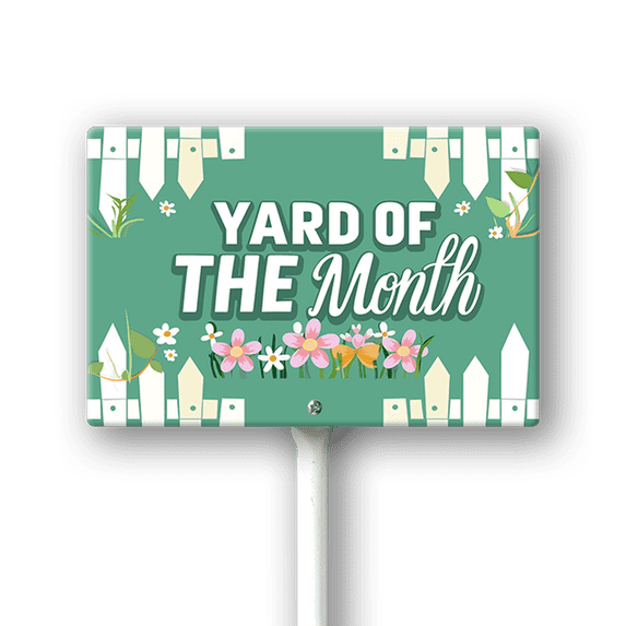 Eveokoki Yard of The Month Lawn Yard Sign 12" x 8" Aluminum Yard Signs with Metal Stakes