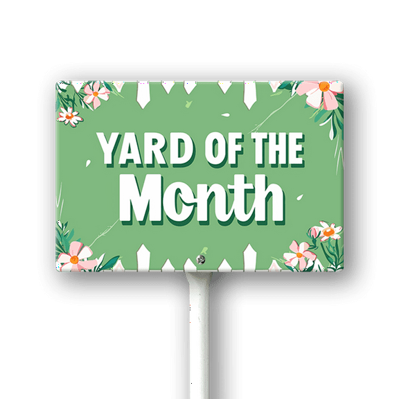 Eveokoki Yard of The Month Lawn Yard Sign 12" x 8" Aluminum Yard Signs with Metal Stakes