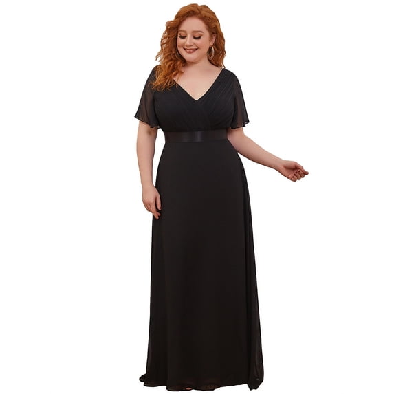 Ever-Pretty Women's Plus Size Chiffon A-Line Formal Maxi Dresses for Evening Party 98902 Black US4