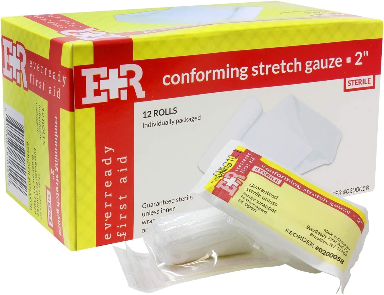 Ever Ready (12-Pack) Conforming Bandage Medical Gauze Wrap Roll for Wounds - 2" Thickness