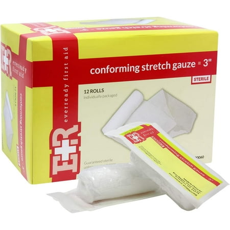Ever Ready (12-Pack) Conforming Bandage Medical Gauze Wrap Roll for Wounds - 3" Thickness