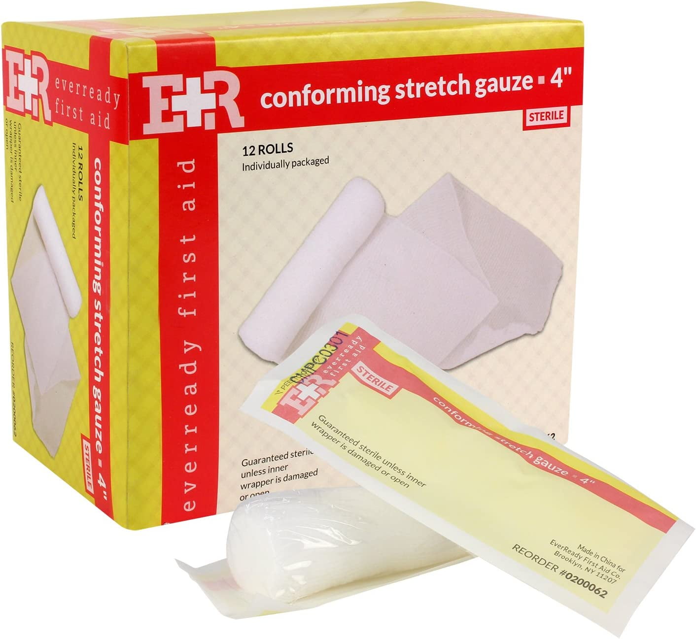 Ever Ready (12-Pack) Conforming Bandage Medical Gauze Wrap Roll for Wounds - 4" Thickness