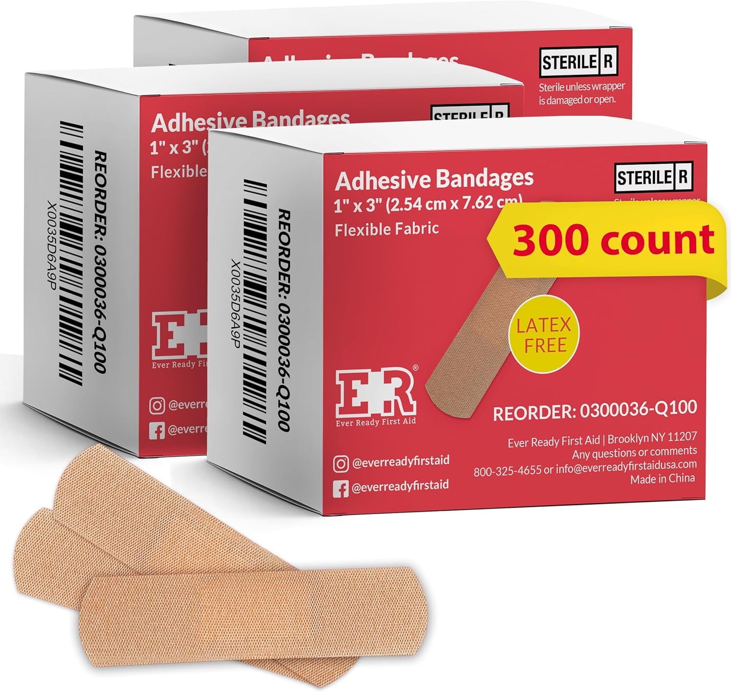 Ever Ready First Aid 1” x 3” Fabric Adhesive Bandages, Latex-Free ...