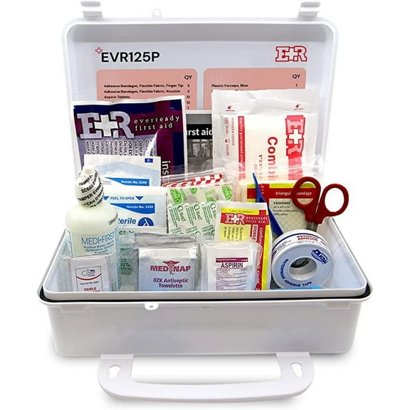 Ever Ready First Aid 107 Piece 25 Person First Aid Kit with Plastic Case, OSHA Compliant