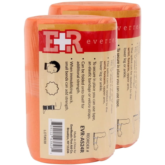 Ever Ready First Aid 24” Rolled Universal Aluminum Splint Bandages, 2-Pack