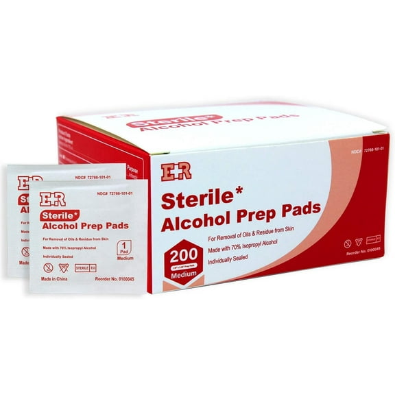 Ever Ready First Aid 70% Isopropyl Rubbing Alcohol Prep Pads 2-Ply Antiseptic Alcohol Wipes, 200 Count