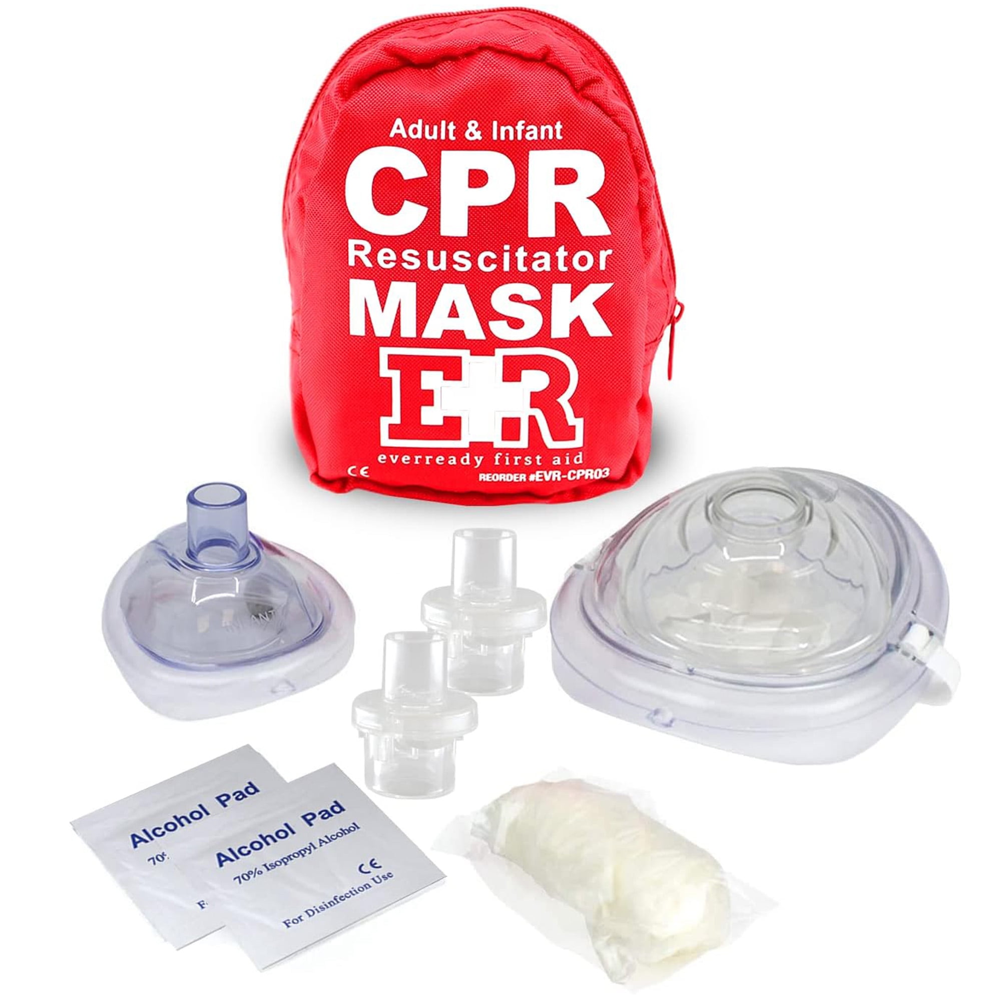 First Aid CPR Rescue Mask for Adult, Child, Infant Pocket Resuscitator, â€”  with Case, Gloves, Alcohol Prep Pads, One Way Valve CPR Face Shield Kit 