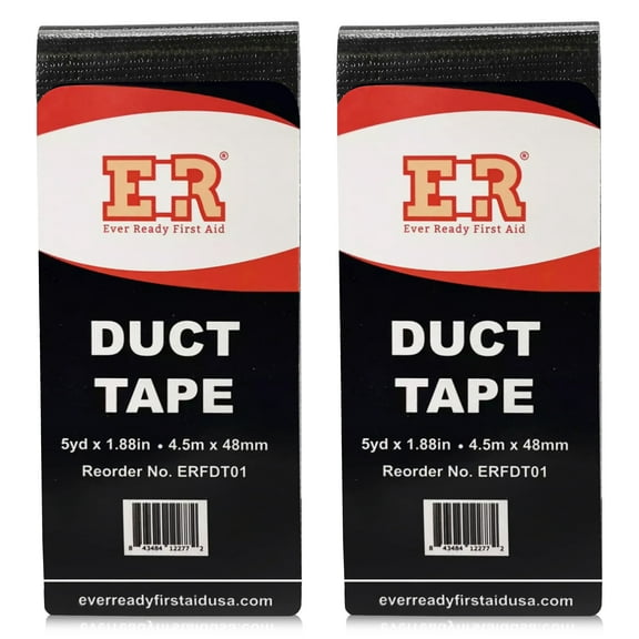 Ever Ready First Aid Black Duct Tape 2-Pack - Pocket Size Flat Mini Roll - for Repairs Outdoors Emergency Crafts - 4.5 inch x 1.5 inch x 5 Yards per Pack