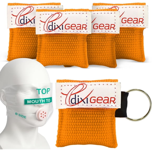 Ever Ready First Aid CPR Mask for Pocket or Key Chain, CPR Emergency Face Shield with One-Way Valve Breathing Barrier for First Aid or AED Training, 5 Count - Orange