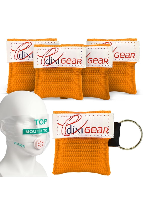 CPR Mask for Pocket or Key Chain, CPR Emergency Face Shield with One-Way Valve Breathing Barrier for First Aid or AED Training, 5 Count - Orange