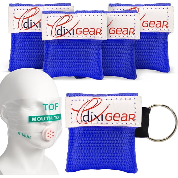 Ever Ready First Aid CPR Mask for Pocket or Key Chain, AED Training, 5 Count - Blue