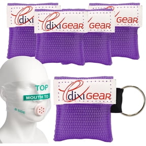 Ever Ready First Aid CPR Mask for Pocket or Key Chain, AED Training, 5 Count - Purple