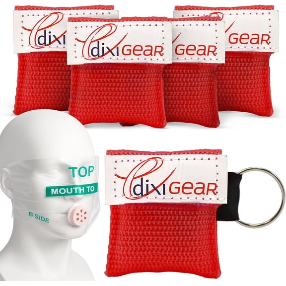 Ever Ready First Aid CPR Mask for Pocket or Key Chain, AED Training, 5 Count - Red