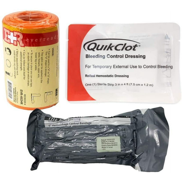 Ever Ready First Aid Combo Pack with Israeli Bandage, Quikclot Clotting  Sponge and E+R Aluminum Splint