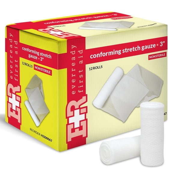 Ever Ready First Aid Conforming Gauze Roll Bandage Non Sterile Box of 12-3 inch