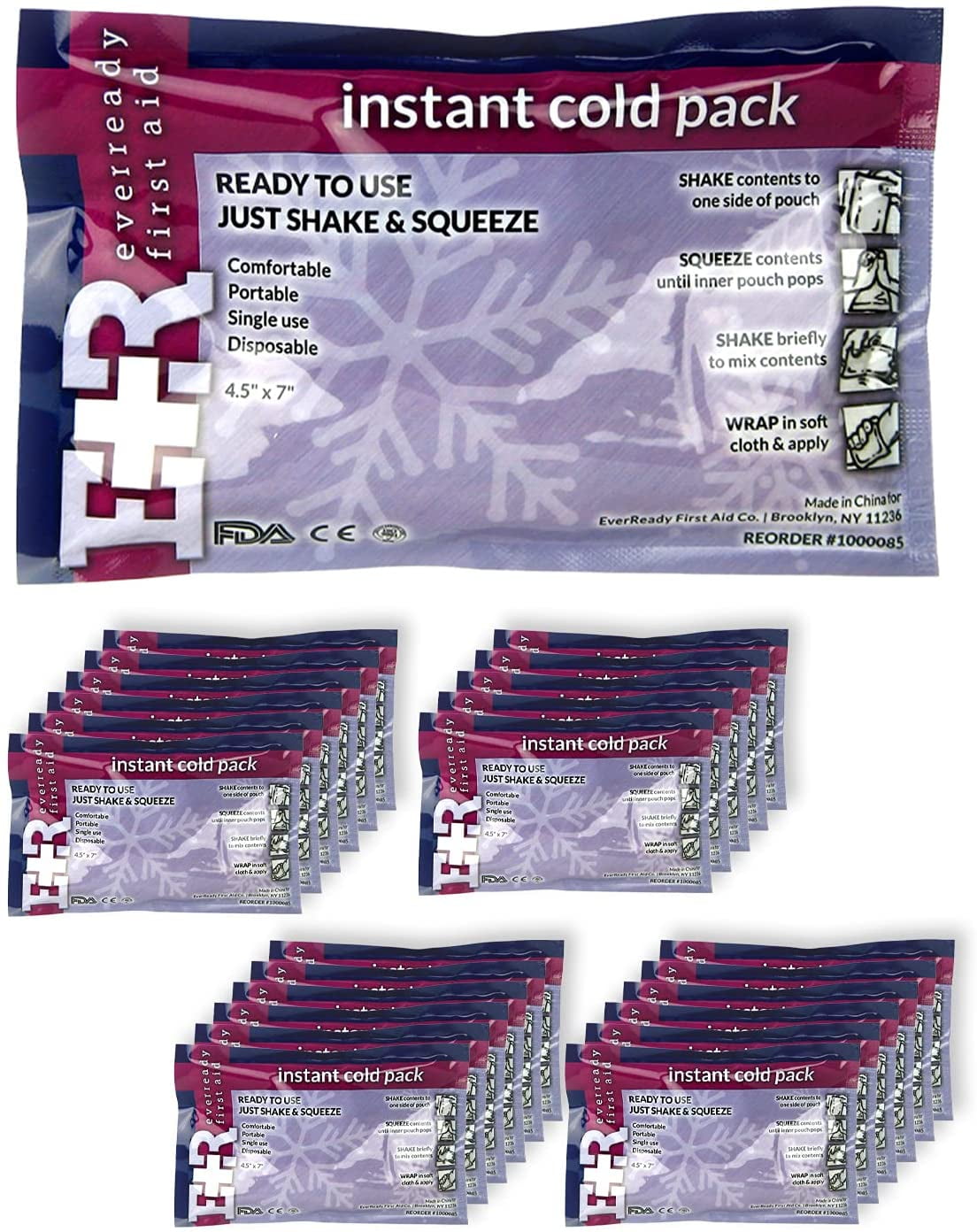 Ever Ready First Aid Disposable Cold Compress Therapy Instant Ice Pack for Injuries 4.5" x 7