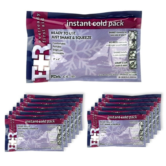 Ever Ready First Aid Disposable Cold Compress Therapy Instant Ice Pack for Injuries 6" x 9" - 12 Pack