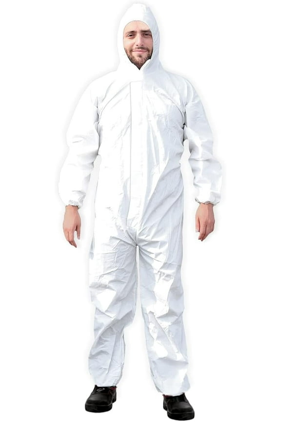 Disposable Microporous Coated Coverall Suit with Elastic Wrists, Elastic Ankles, Elastic Waist And Hood - M