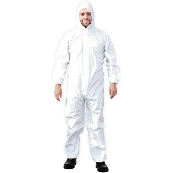 Ever Ready First Aid Disposable Microporous Coated Coverall Suit with Elastic Wrists, Elastic Ankles, Elastic Waist And Hood - XL