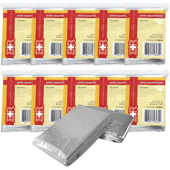 Ever Ready First Aid Large Maylar Thermal Emergency Blanket, Waterproof (Pack of 10)