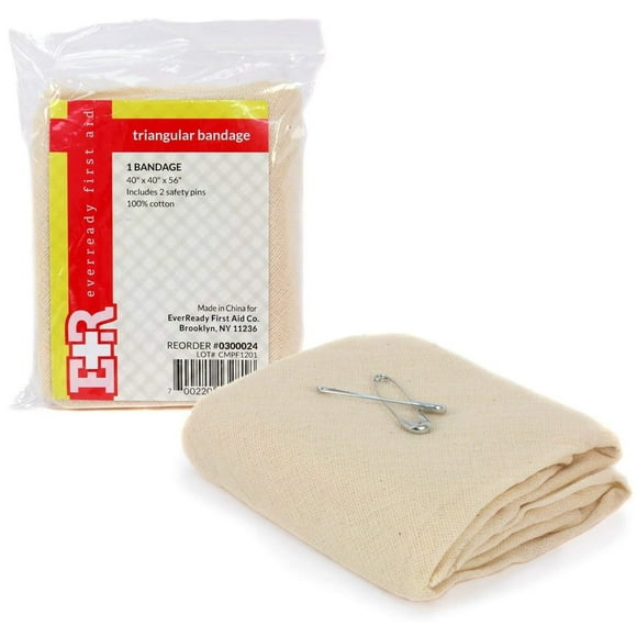 Ever Ready First Aid Medical Triangular Bandages for First Aid Kit with Safety Pins, 12-Count