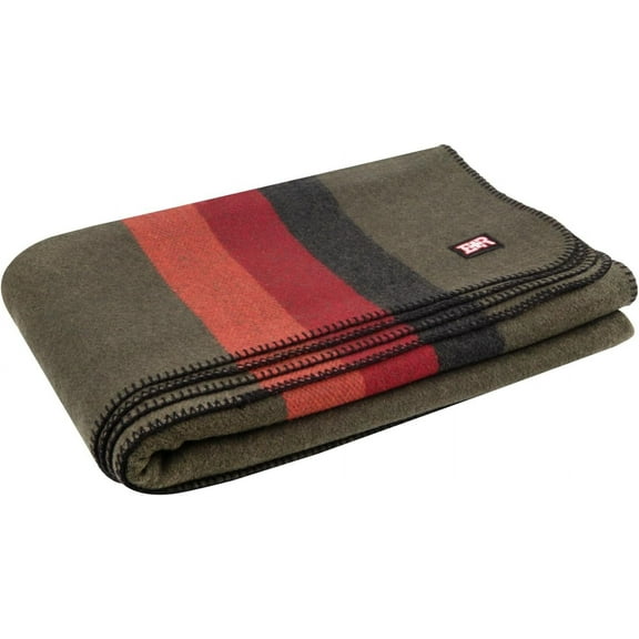 Military Wool Blanket - Perfect for Outdoors, Camping & Bushcraft Emergency Blanket, 95% Wool - 96" x 96" 6.65 lbs. - Olive Drab Green with Stripes - Queen Size by Ever Ready First Aid